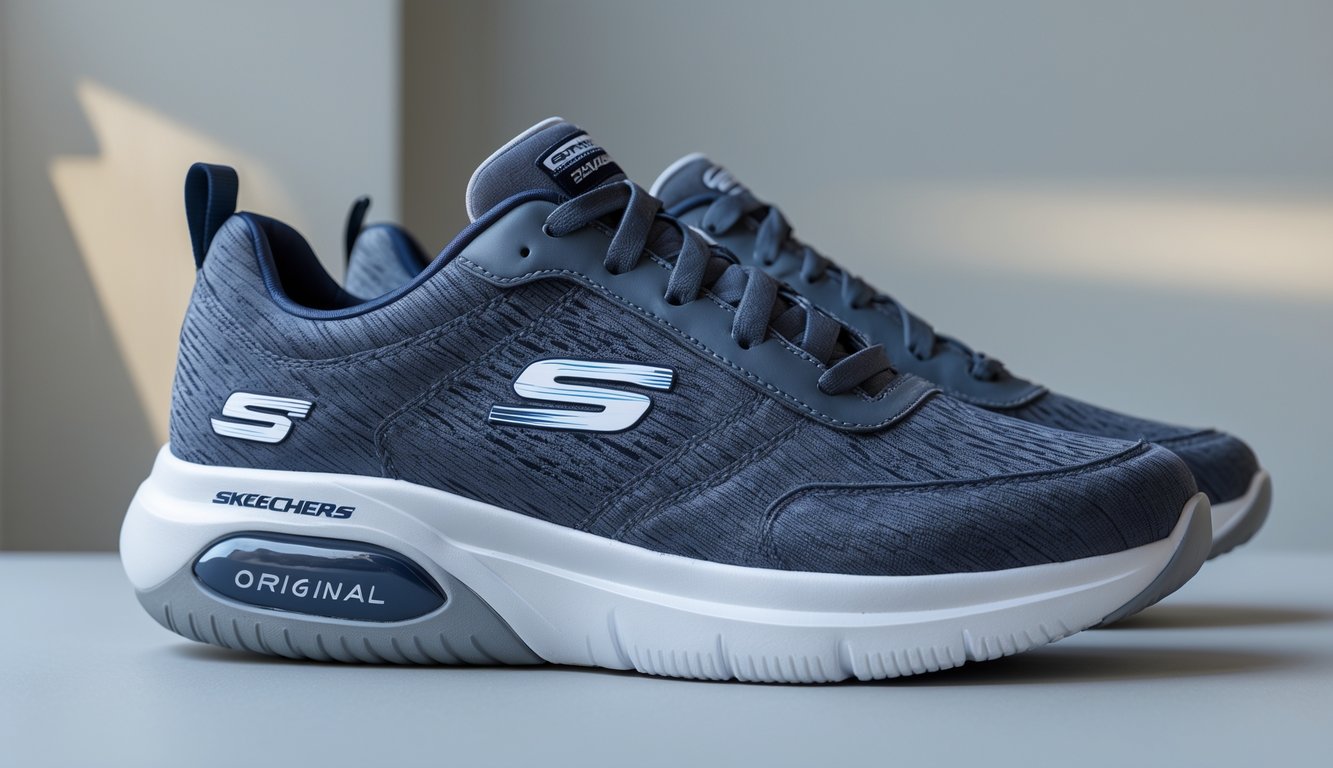 Sepasang sepatu pria Skechers Original terbaru dengan latar belakang netral.