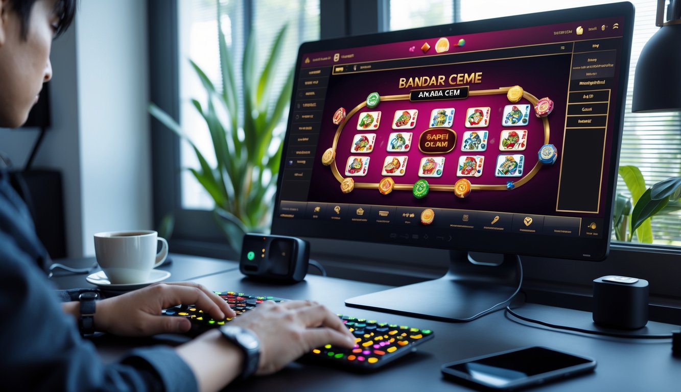 Seseorang sedang bermain Bandar Ceme online di komputer di ruang kerja yang terang dan rapi.