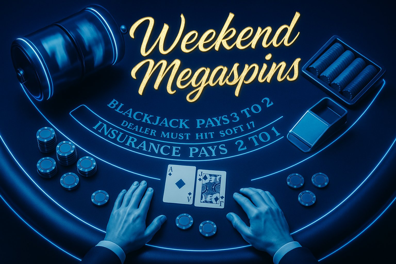 Various blackjack card combinations displayed on a gaming table
