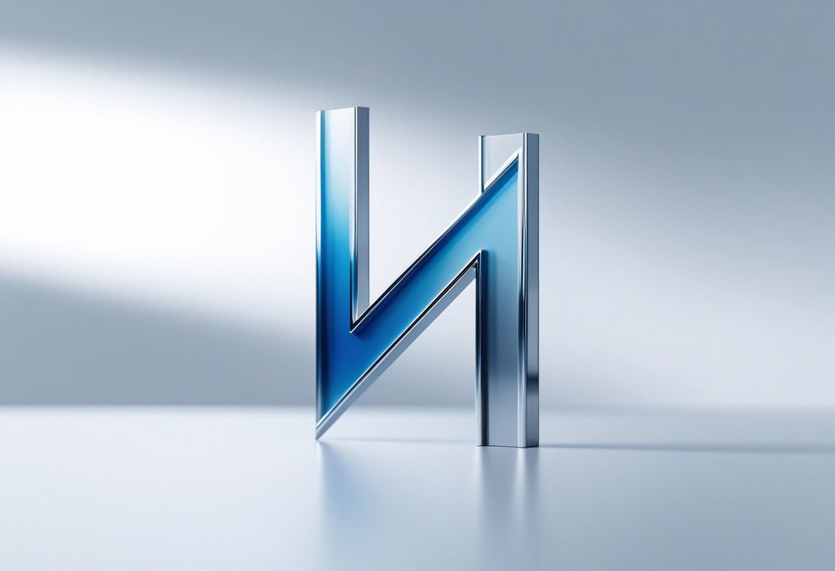 Ein modernes, abstraktes Logo mit den Buchstaben KI vor einem minimalistischen Hintergrund.