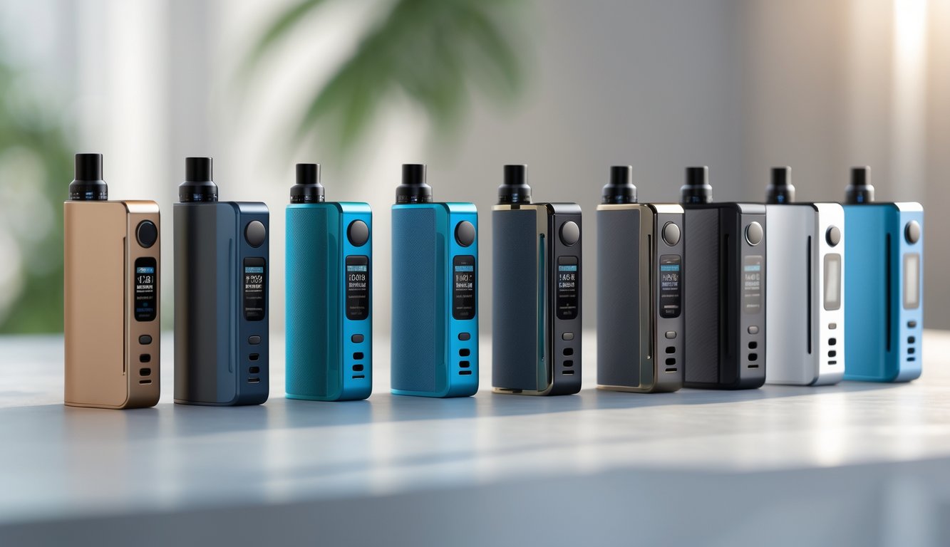 Beberapa mod vape berkualitas dan murah tersusun rapi di atas meja dengan latar belakang netral.