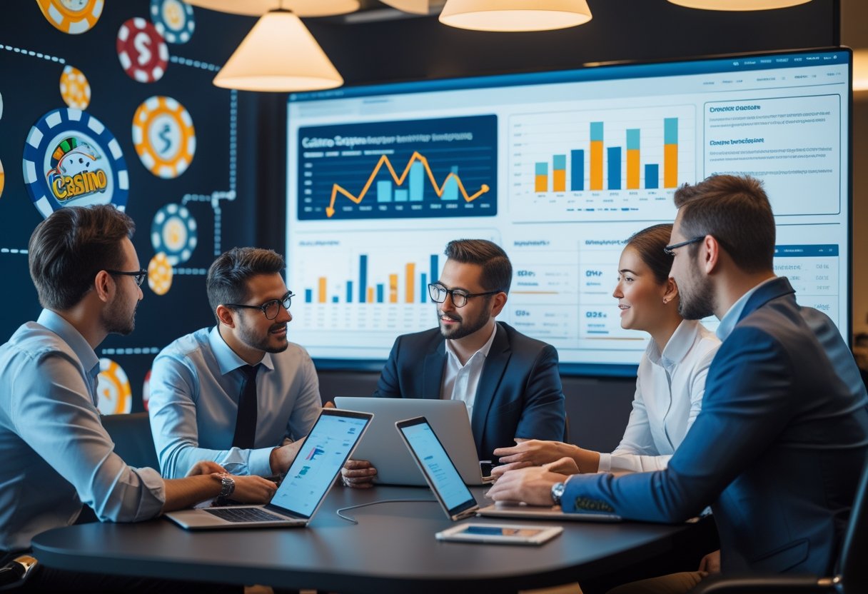 A group of professionals SEOs in an office meeting