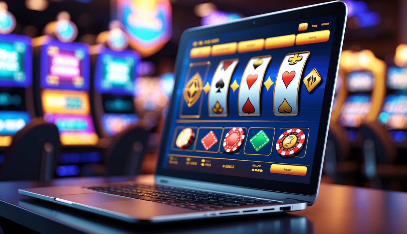 Seorang pengguna sedang mengakses permainan kasino online yang aman dan menarik di layar komputer.