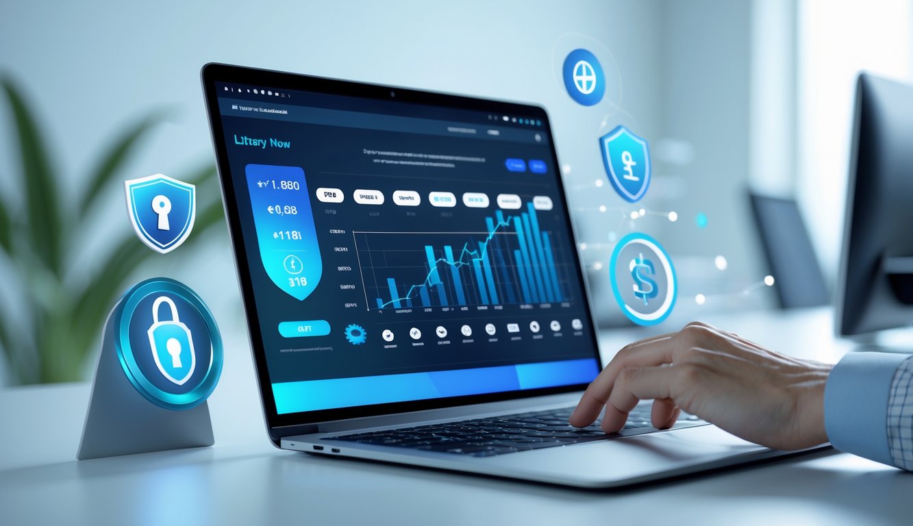 Seorang profesional menggunakan komputer untuk bermain togel online di lingkungan kantor modern yang terpercaya.