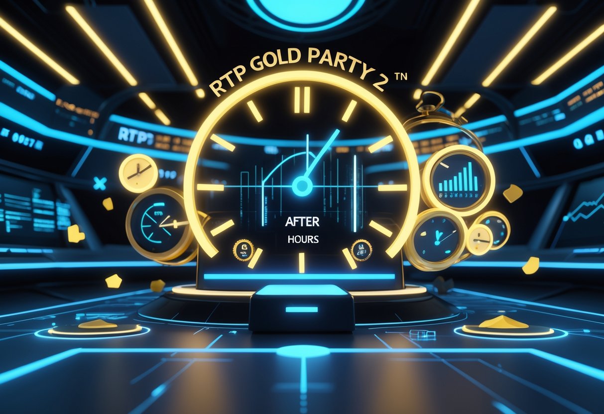 Ilustrasi lingkungan permainan futuristik dengan elemen jam dan grafik yang menunjukkan strategi waktu dan pola bermain.