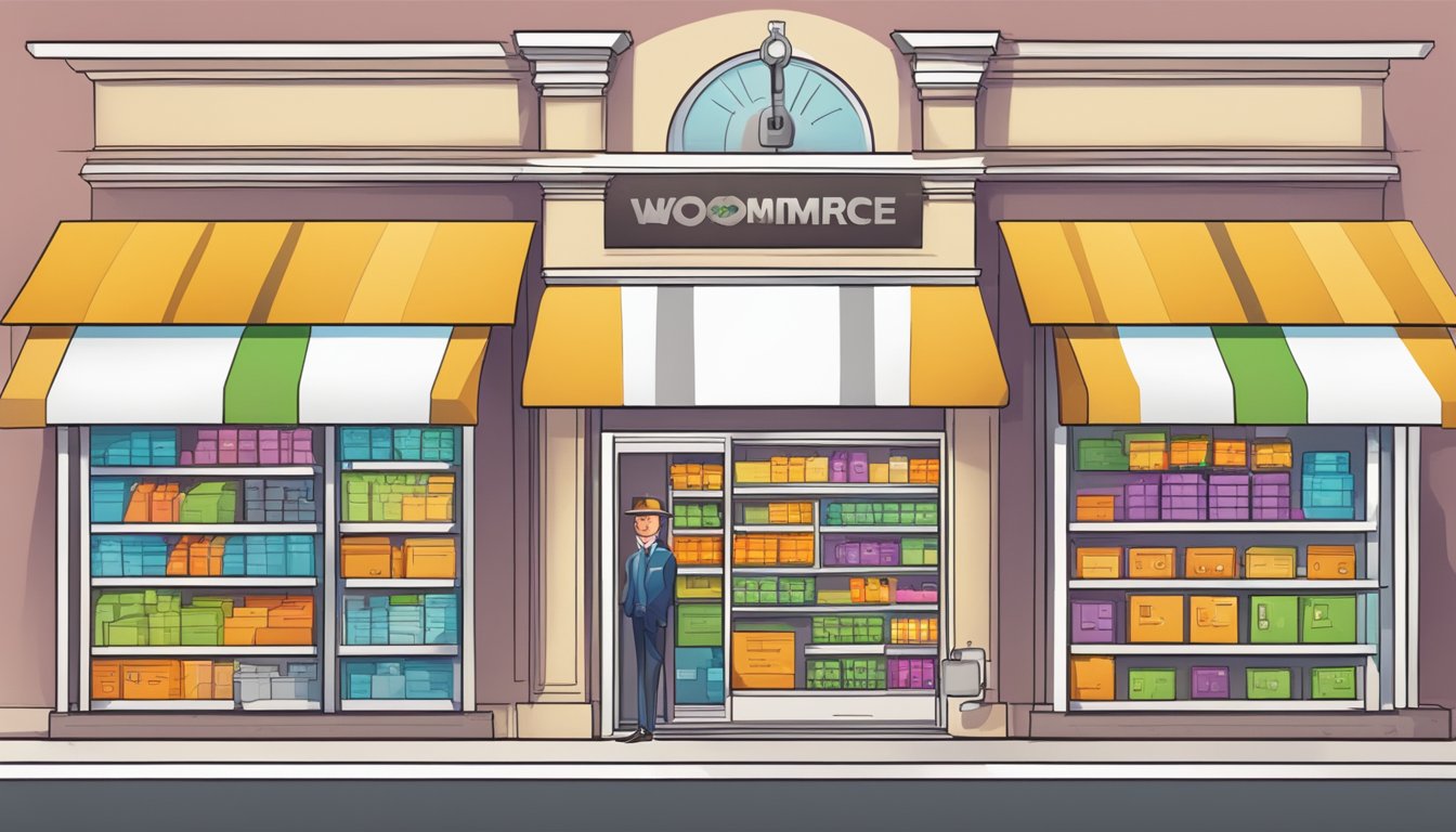 Illustrasjon av en fysisk nettbutikk kalt WooCommerce.
