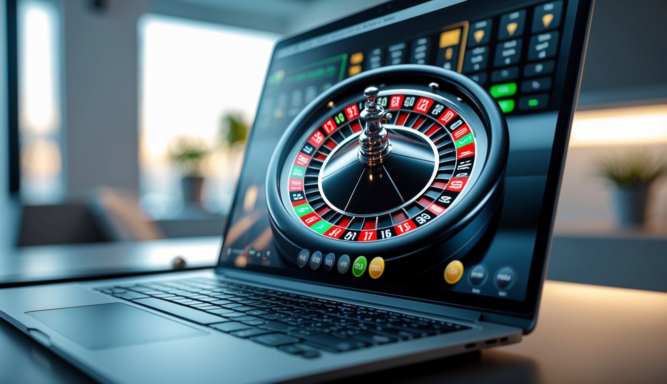 Tampilan layar komputer dengan permainan roulette online yang sedang berjalan.