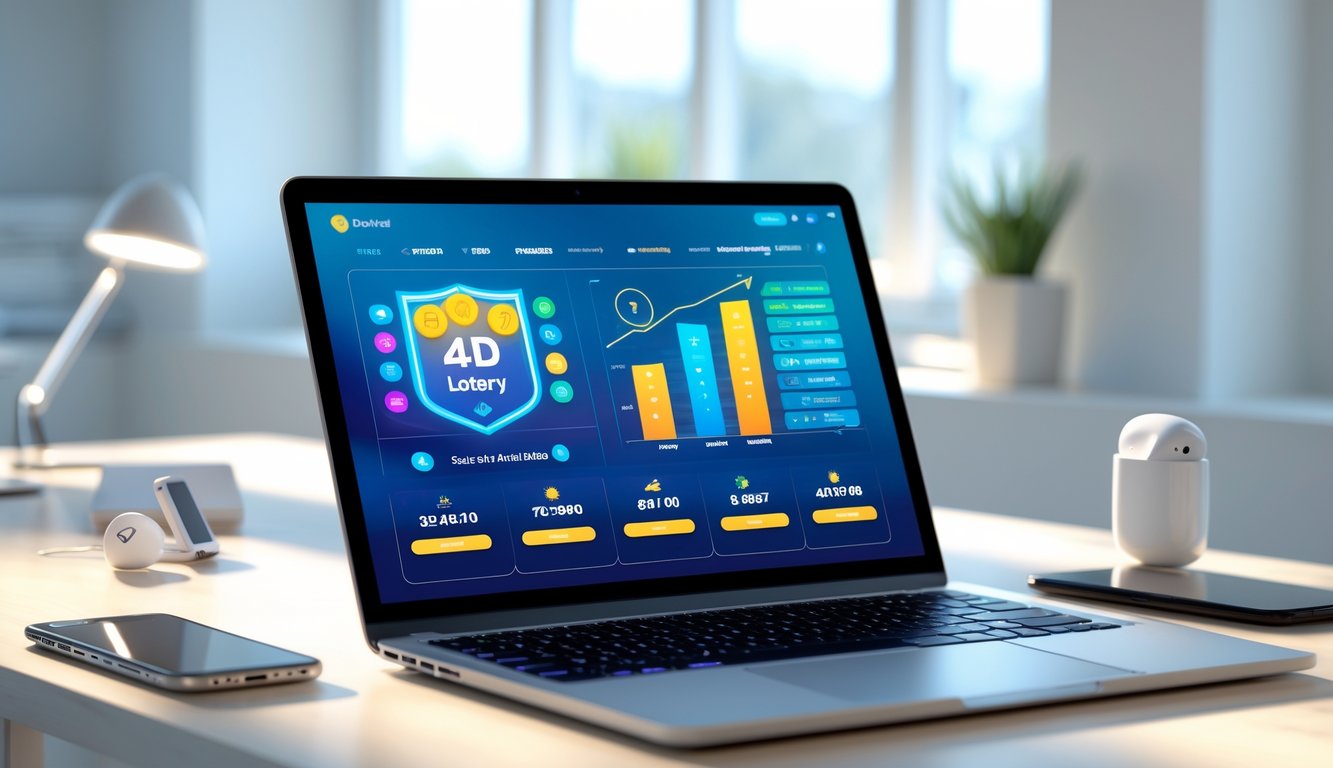 Seorang pengguna duduk di depan laptop dengan tampilan platform togel 4D yang aman dan cepat di layar, di sebuah ruang kantor yang terang dan rapi.