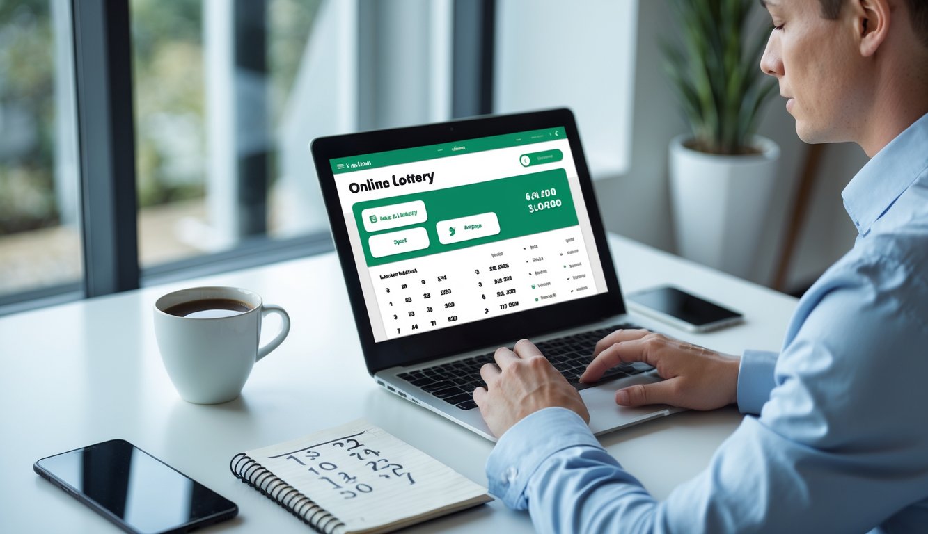 Seorang pria menggunakan laptop di meja kerja dengan suasana yang rapi dan profesional, menunjukkan konsep situs togel online terpercaya.