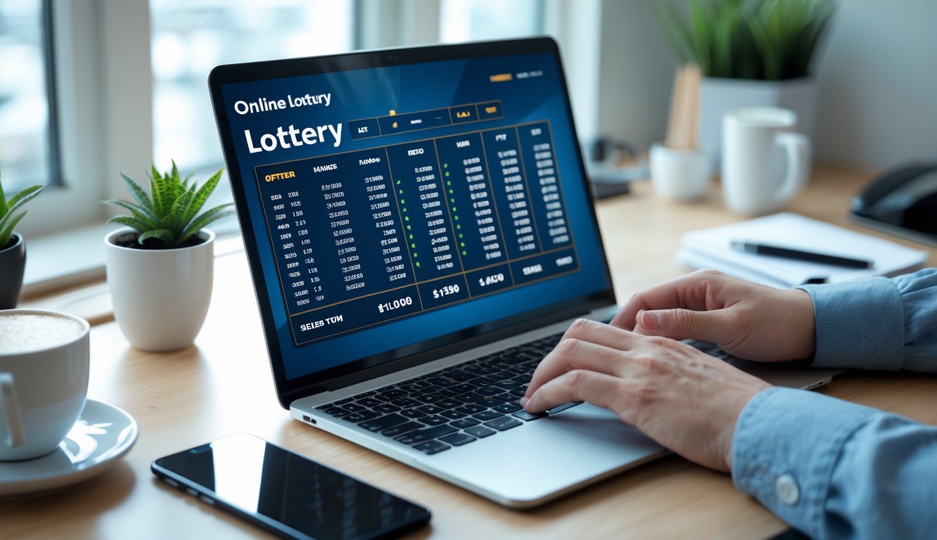 Seorang pria menggunakan laptop di meja kerja dengan suasana modern dan rapi, menampilkan aktivitas terkait permainan togel online.