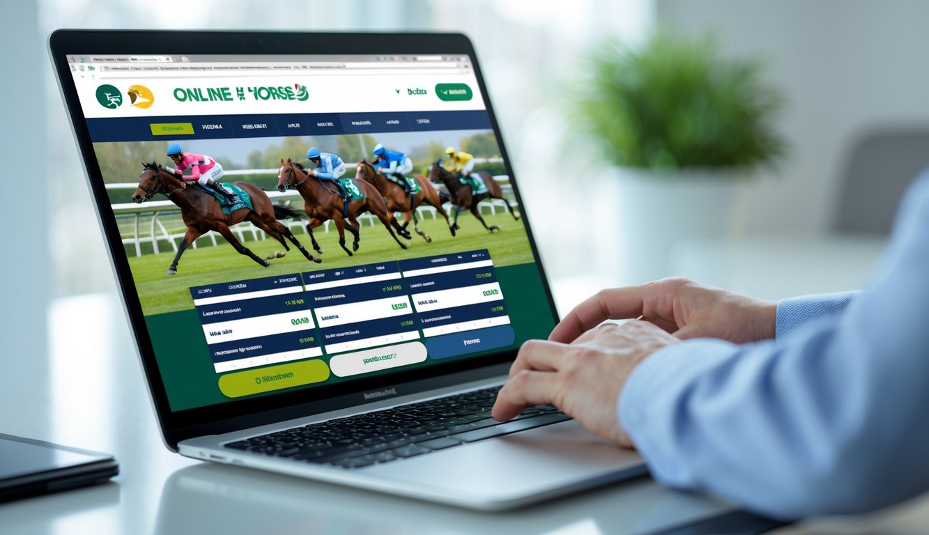 Seseorang menggunakan komputer untuk memasang taruhan pada balapan kuda secara online.
