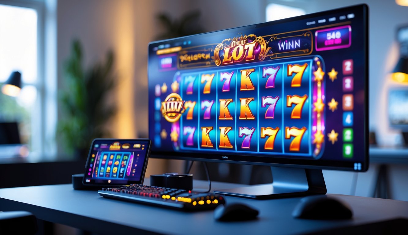 Seseorang sedang bermain permainan slot online di komputer dalam ruangan yang nyaman dan modern.