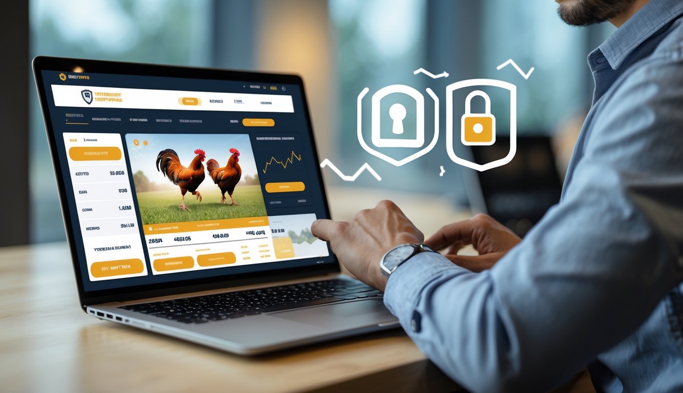 Seseorang menggunakan laptop di meja kerja dengan tampilan situs taruhan sabung ayam yang aman dan terpercaya.