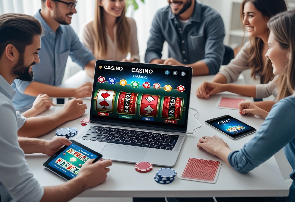 A group of people playing online casino