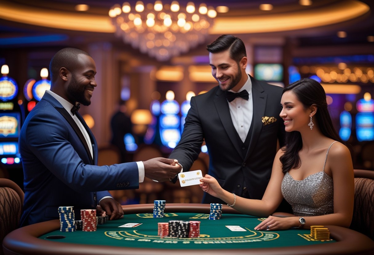 A man and woman receiving VIP treatment at a poker table
