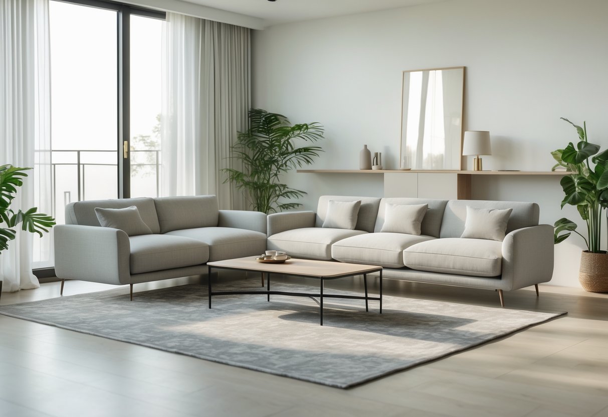 Un salon moderne avec un canapé qui ne correspond pas à la taille de la pièce.