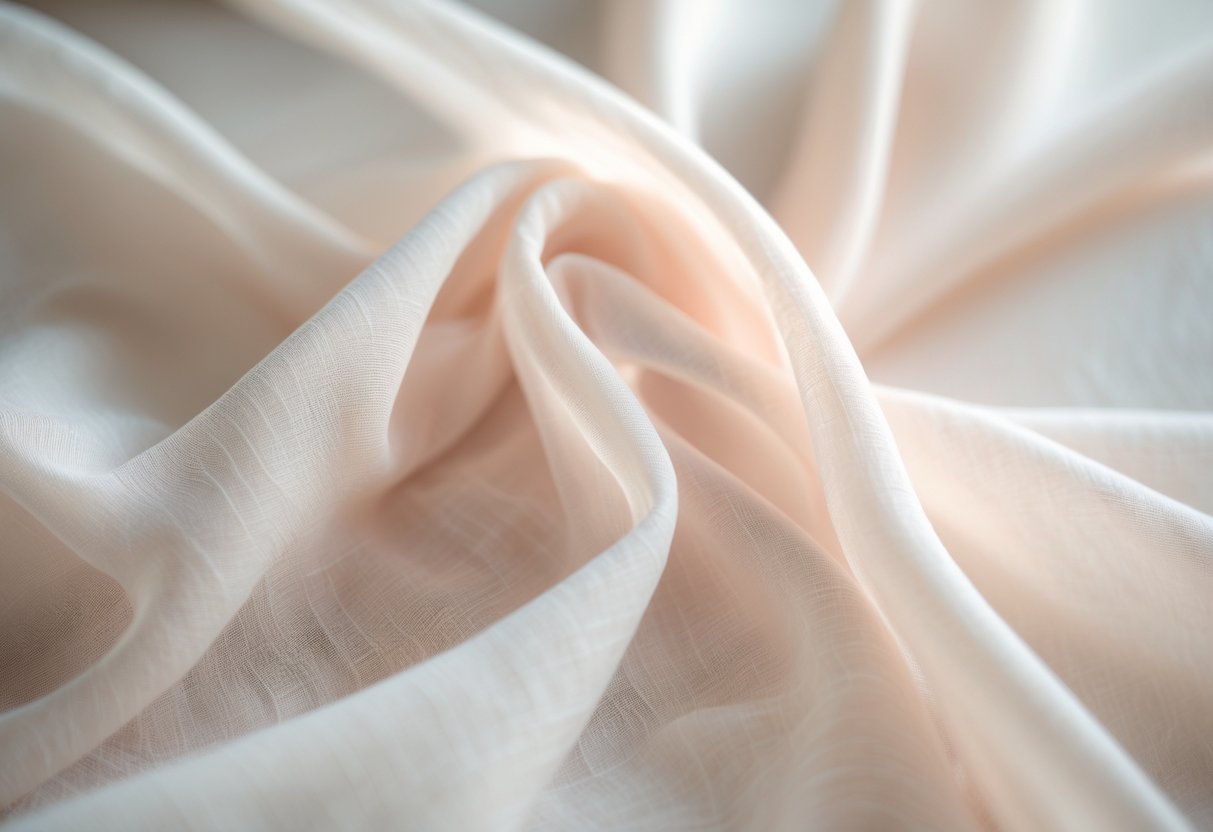Close-up of light, sheer chiffon fabric gently draped to show its soft and breathable texture.