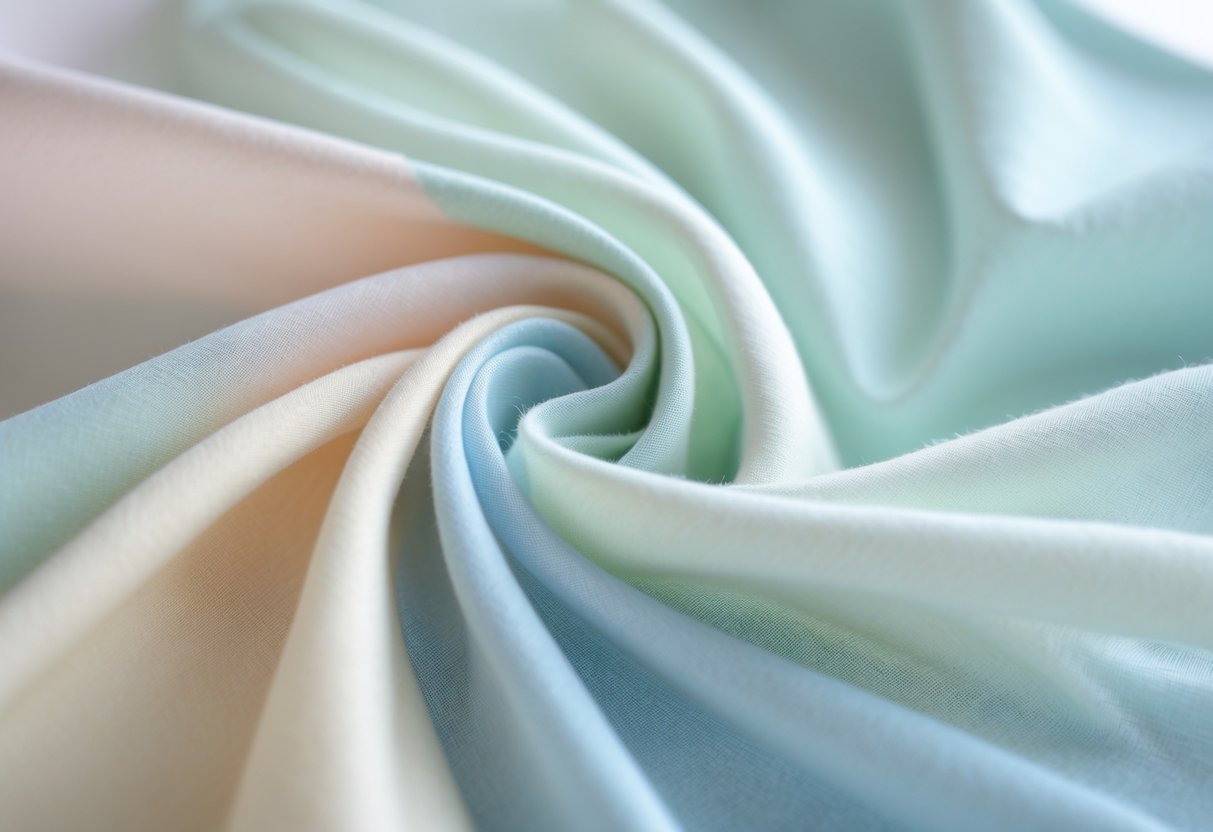 Close-up of light, soft poplin fabric gently folded to show its breathable and smooth texture.