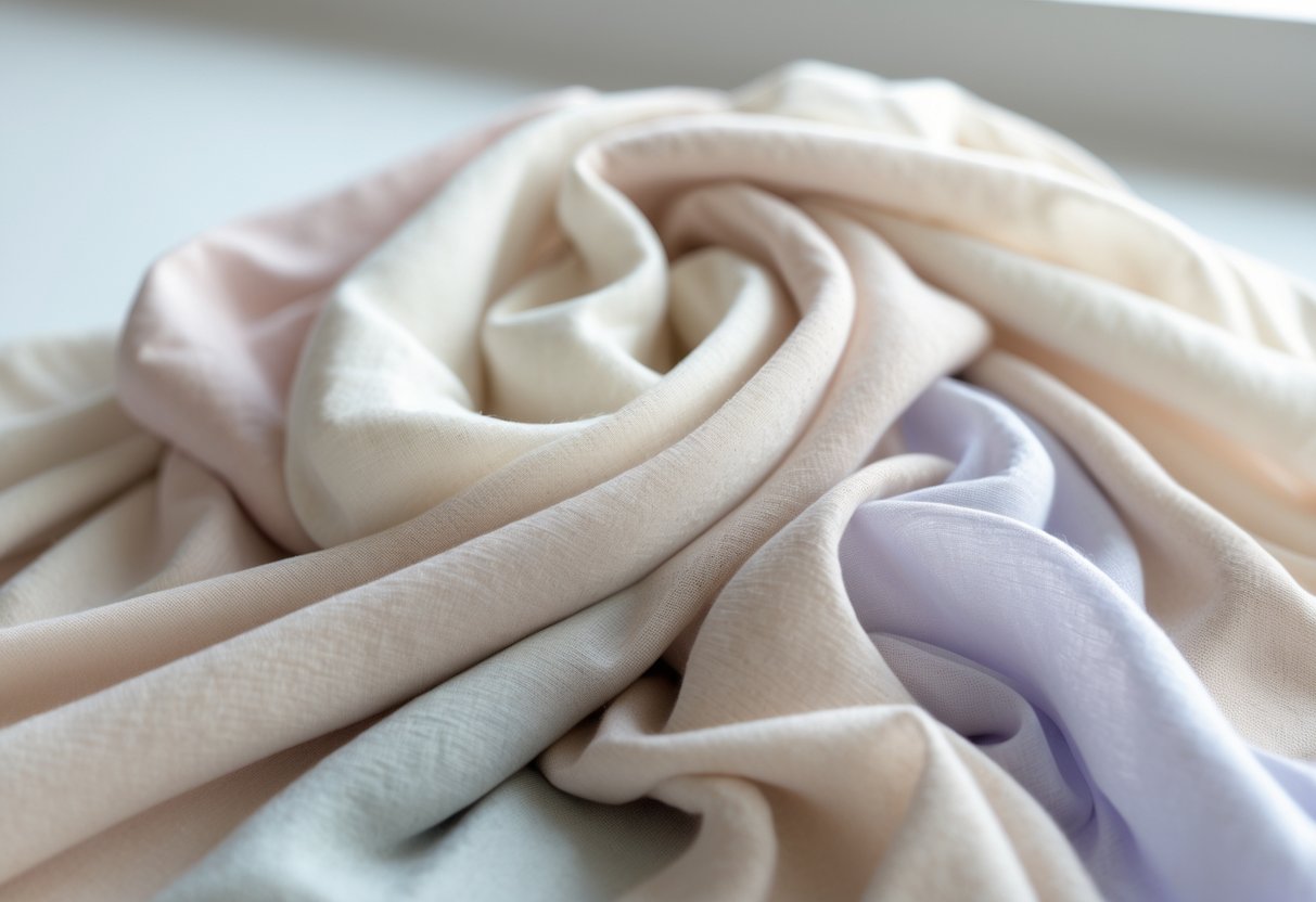 Close-up of soft, lightweight fabrics gently draped to show their texture and breathability.