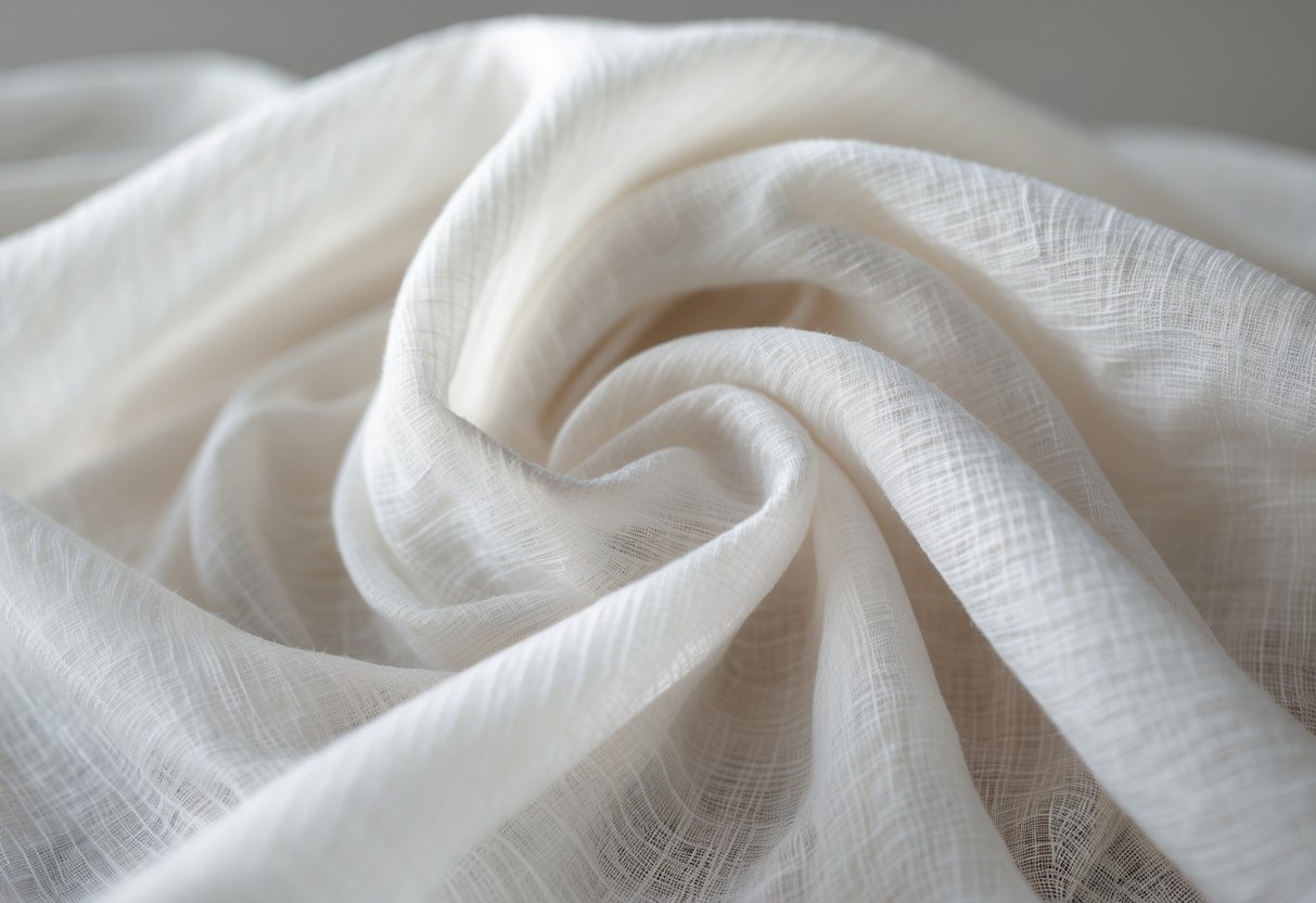 Close-up of light, semi-transparent georgette fabric gently draped to show its softness and texture.