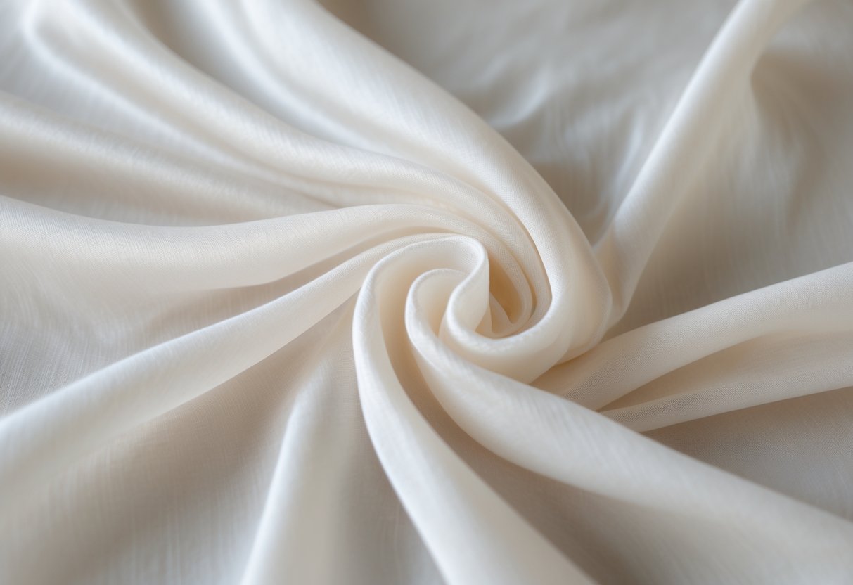Close-up of lightweight silk fabric softly draped to show its smooth texture and lightness.
