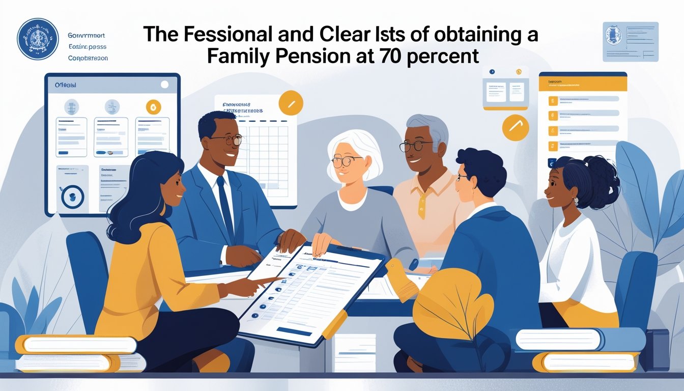 Obitelj sjedi za stolom s dokumentima dok im savjetnik objašnjava postupak ostvarivanja obiteljske mirovine.