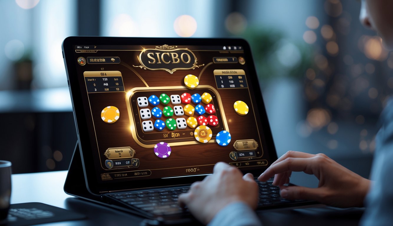 Tampilan layar perangkat modern dengan permainan dadu Sicbo online yang interaktif dan menarik.