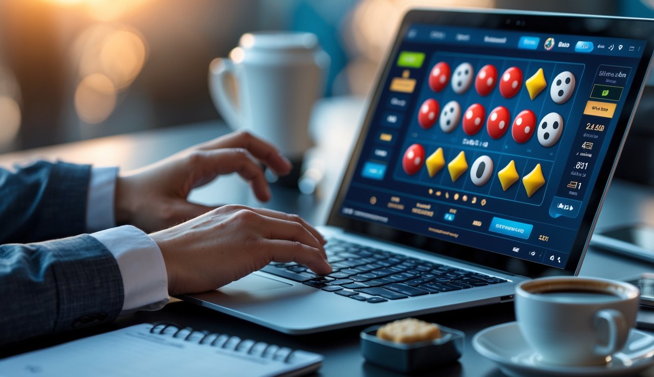 Seseorang bermain permainan Sicbo online menggunakan laptop di meja kerja dengan suasana yang nyaman dan fokus.