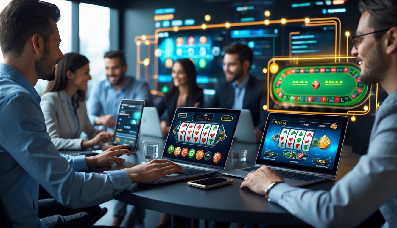 Beberapa orang menggunakan perangkat digital untuk bermain permainan judi online dengan antarmuka interaktif dan pembaruan waktu nyata.