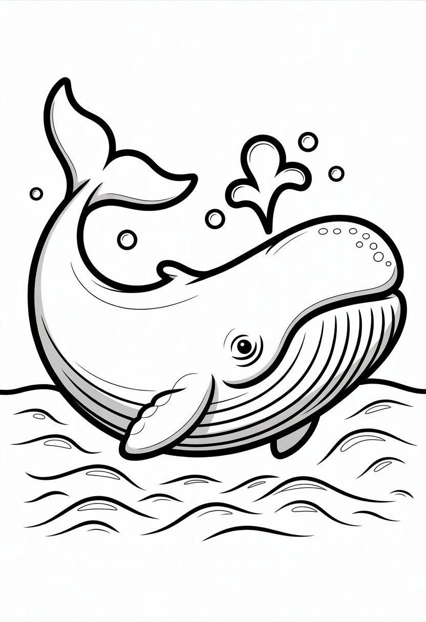 Whale Coloring Pages Top 10 Printable Designs for All Ages 9 A side view of a bowhead whale swimming with bubbles and gentle waves around it.