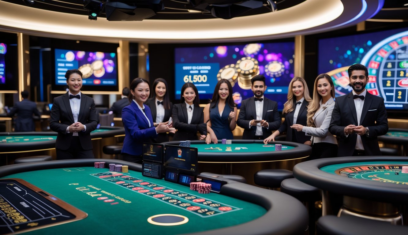 Studio kasino online langsung dengan dealer profesional dan meja permainan yang beragam.