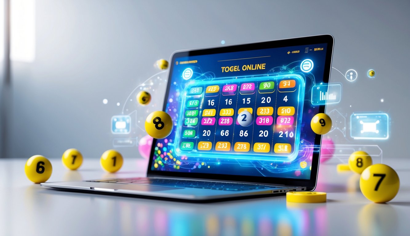 Seorang pengguna melihat layar perangkat digital yang menampilkan permainan togel dengan elemen tradisional dan modern yang menyatu.