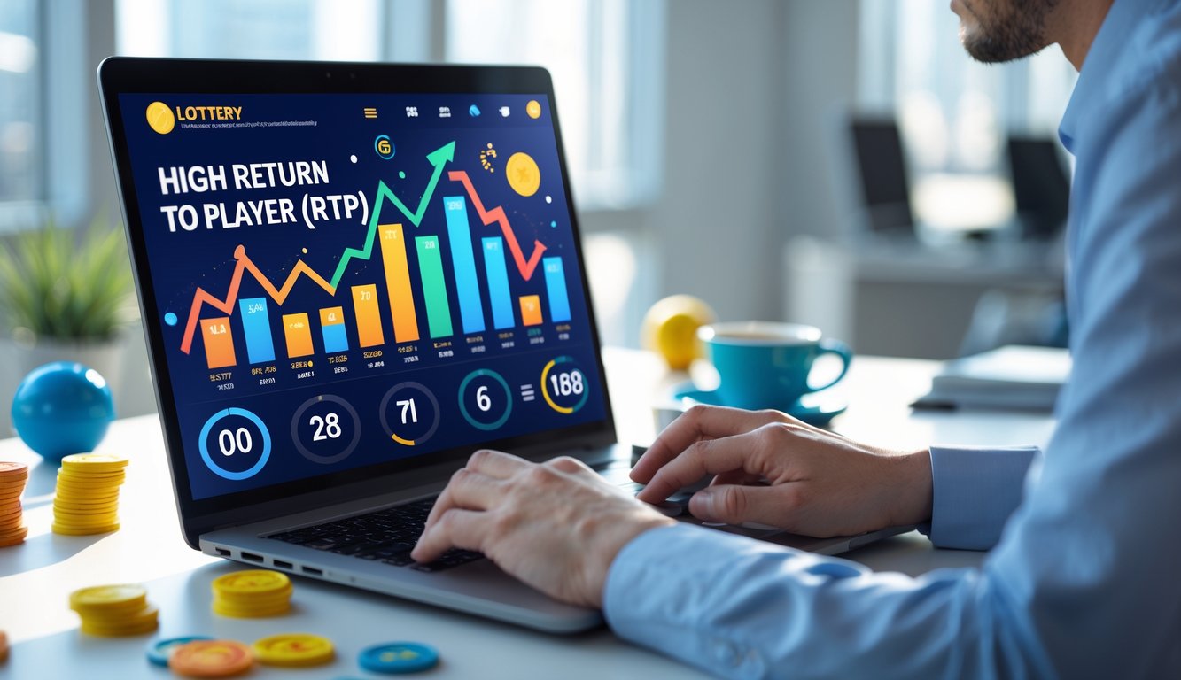 Seseorang menggunakan laptop di kantor dengan layar menampilkan grafik dan statistik terkait permainan togel.