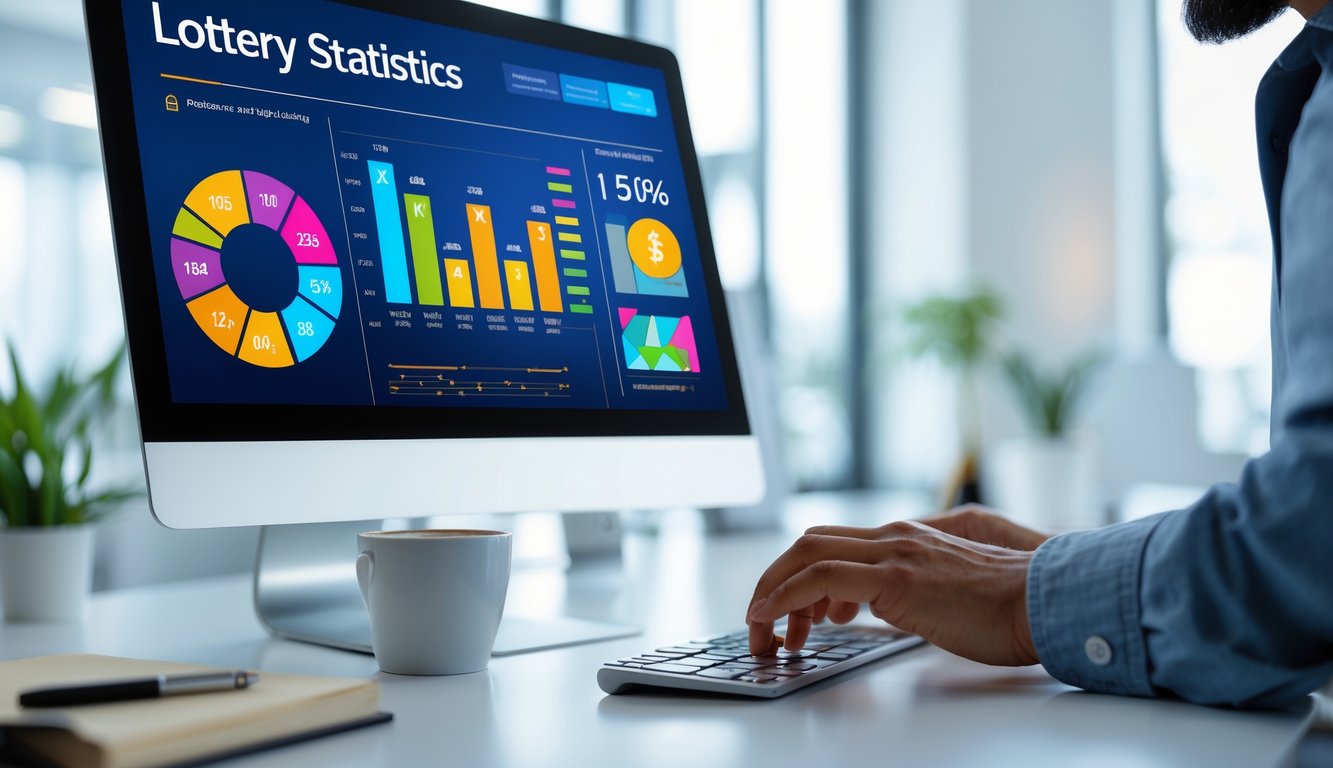 Seseorang sedang bekerja dengan data angka dan grafik di depan komputer di ruang kantor yang rapi dan terang.