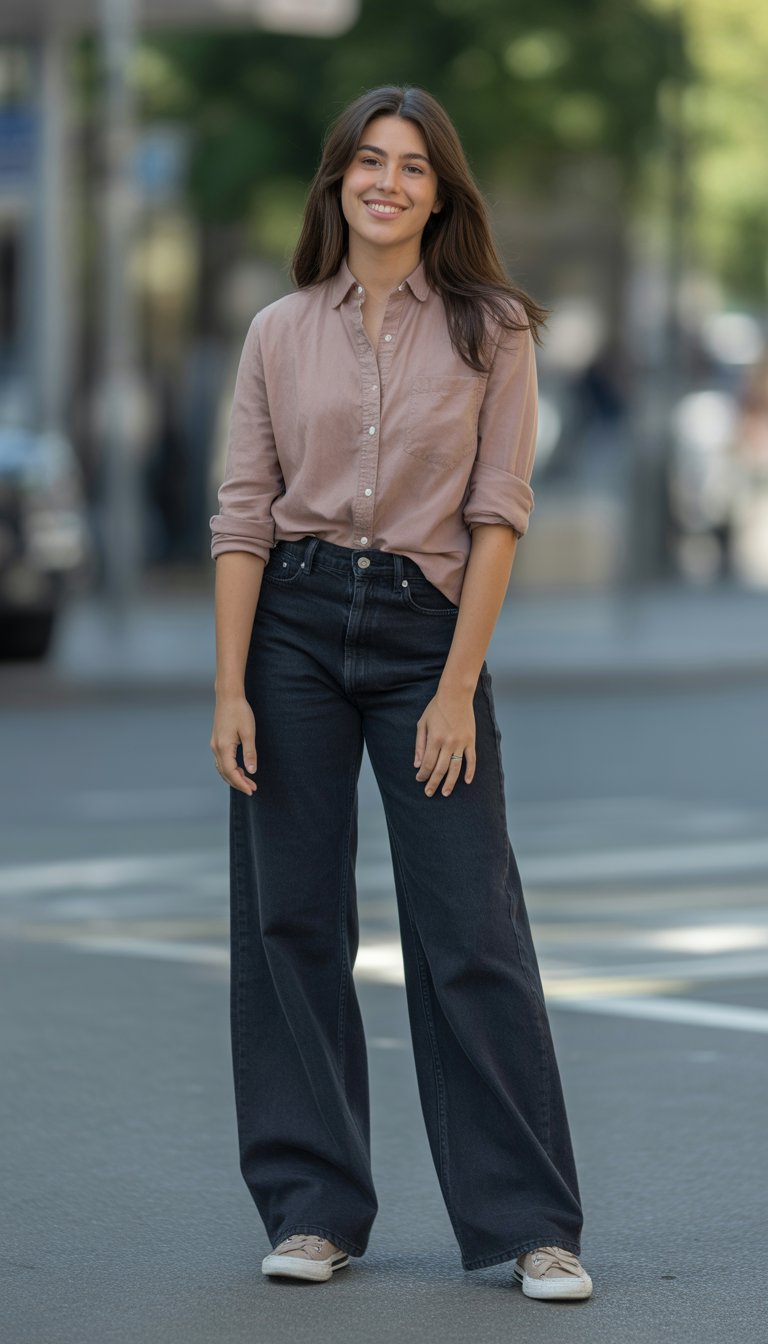 A young woman standing outdoors in casual clothes, looking relaxed and natural.