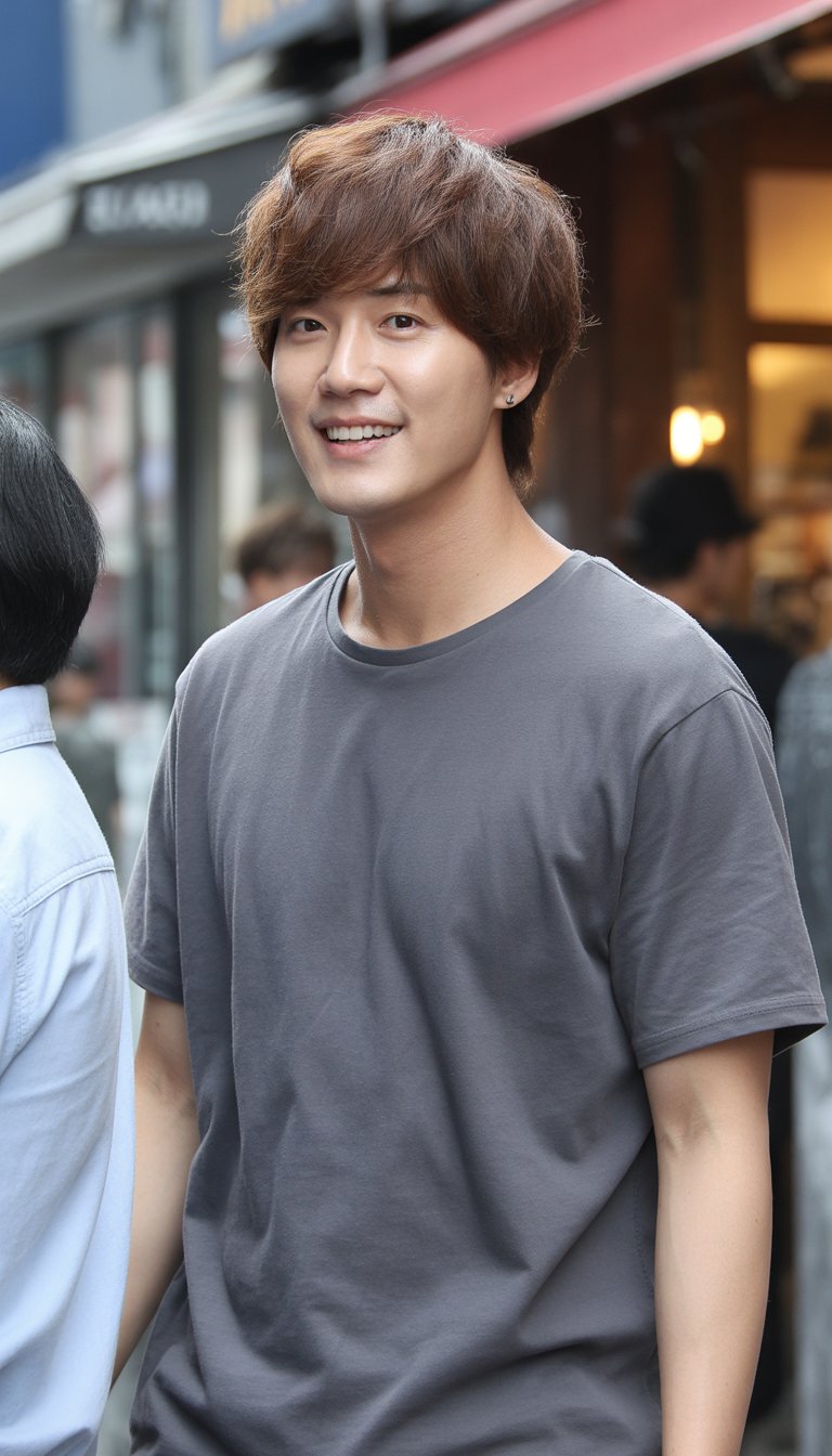 A young man with shaggy hair standing casually outdoors with a relaxed expression.