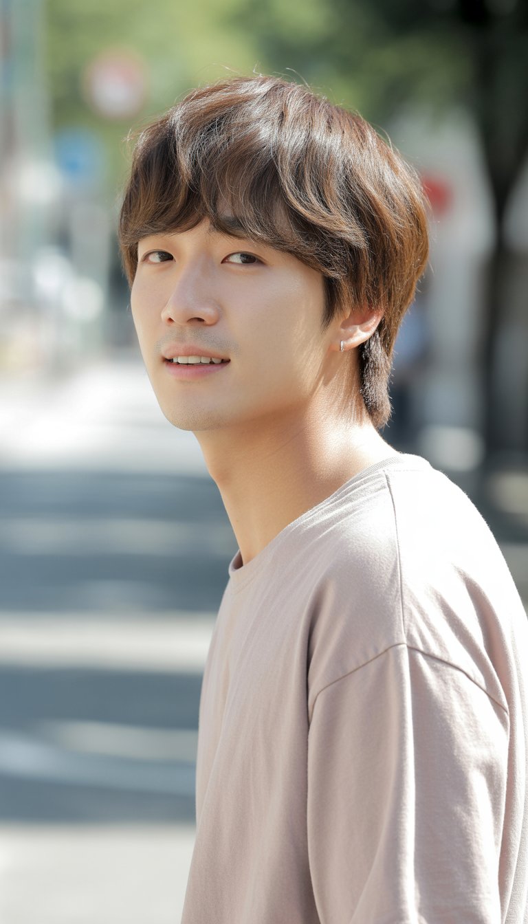 A young man standing outdoors in a casual setting, looking relaxed and natural.