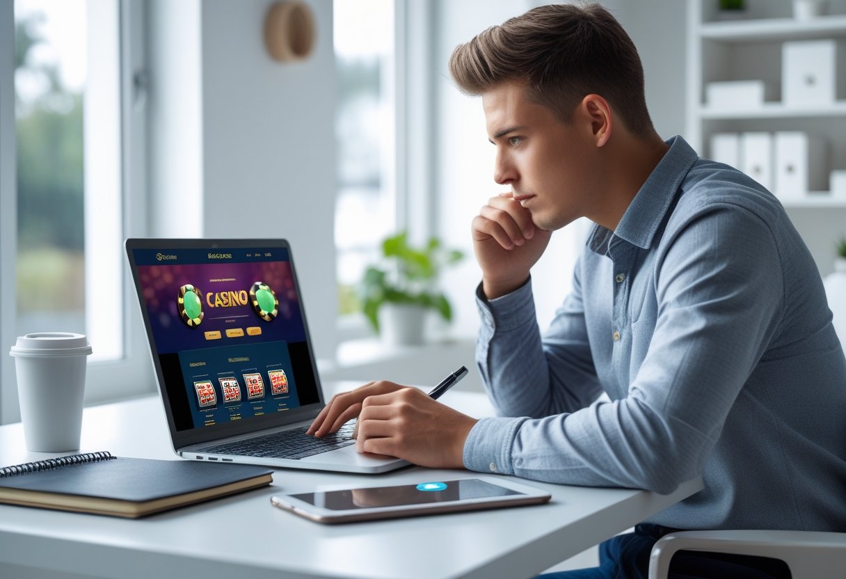 A young man checking online casino site.