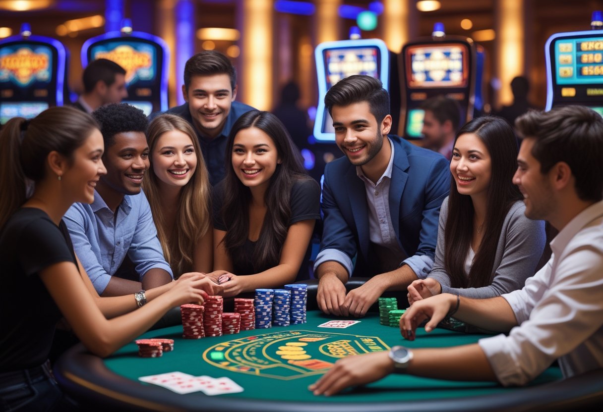 A group of young man getting their casino bonuses
