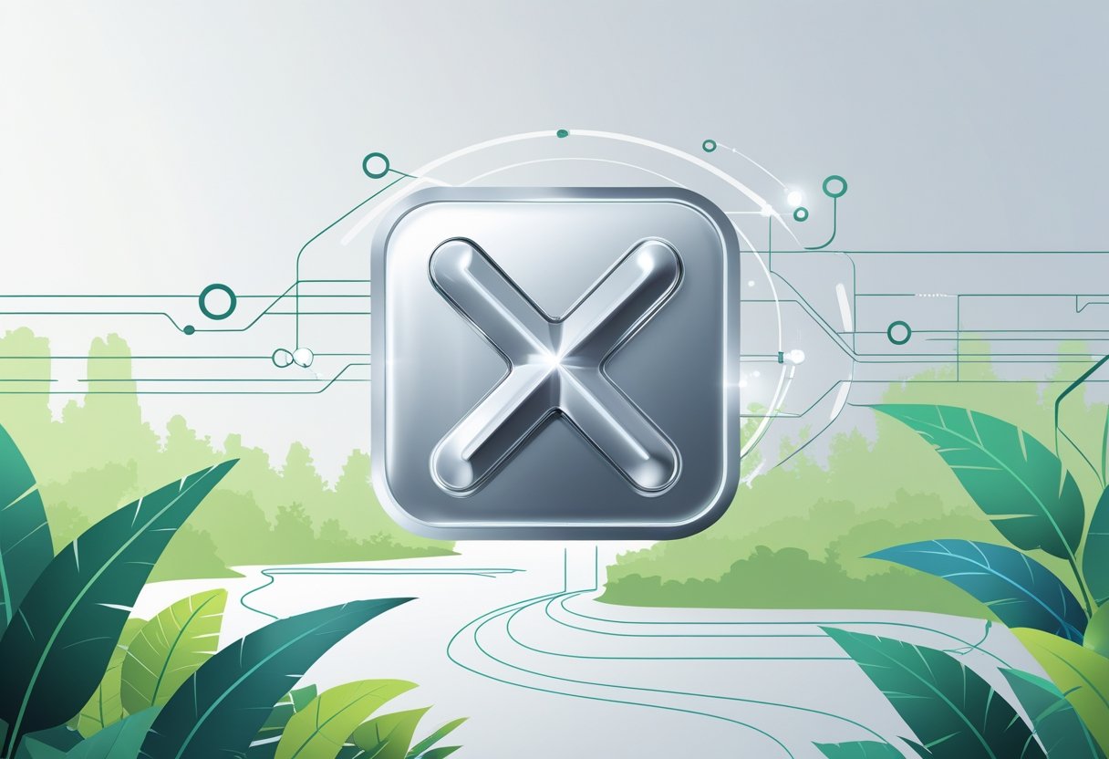 A platinum-colored keyword symbol surrounded by digital network elements with a stylized Amazon rainforest background featuring green foliage and a river.