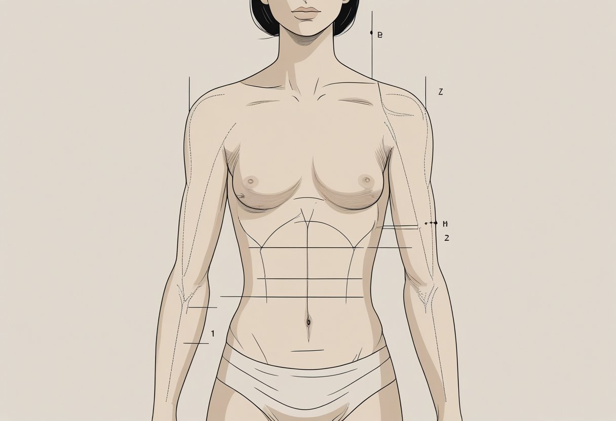 Tatuagem 7 cm: Tamanho Ideal Para Desenhos Discretos e Detalhados Ilustração de um corpo humano mostrando locais indicados para tatuagens de 7 cm, destacando áreas como antebraço, braço, omoplata, panturrilha e tornozelo.