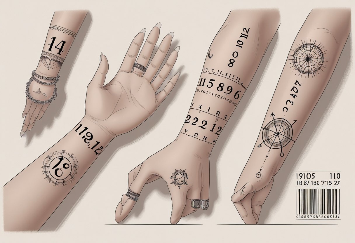 Data de Nascimento Tatuagem: Ideias Criativas e Significados Para Registrar Datas Especiais na Pele Ilustração mostrando diferentes tipos de tatuagens de data de nascimento em várias partes do corpo.