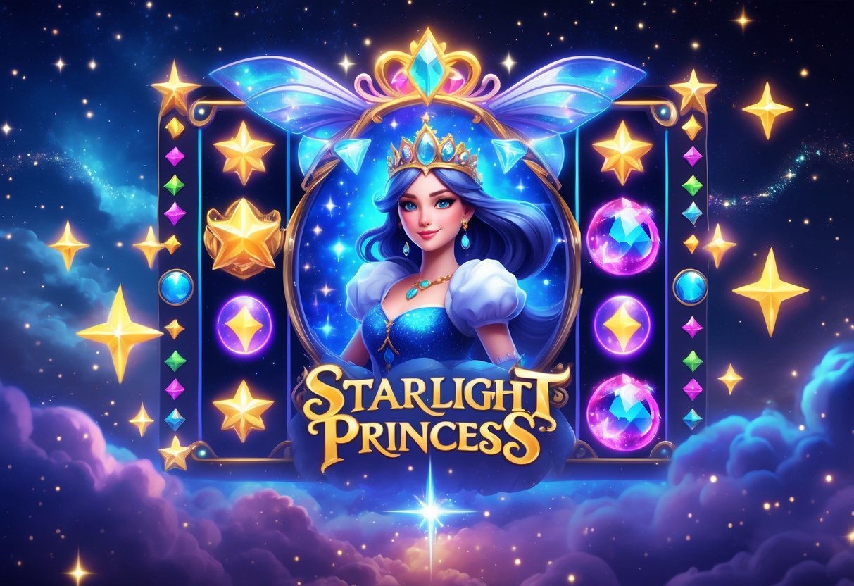 Tampilan 3D dari permainan slot dengan latar langit malam berbintang dan sosok putri bercahaya di tengah, dikelilingi simbol-simbol magis seperti bintang dan permata.