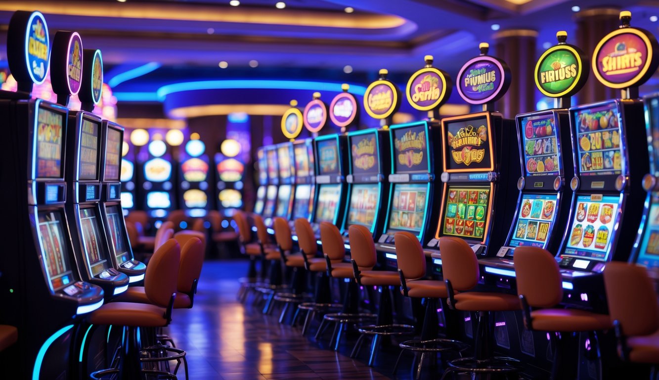 Arena mesin slot dengan berbagai tema permainan populer yang berwarna-warni dan modern.