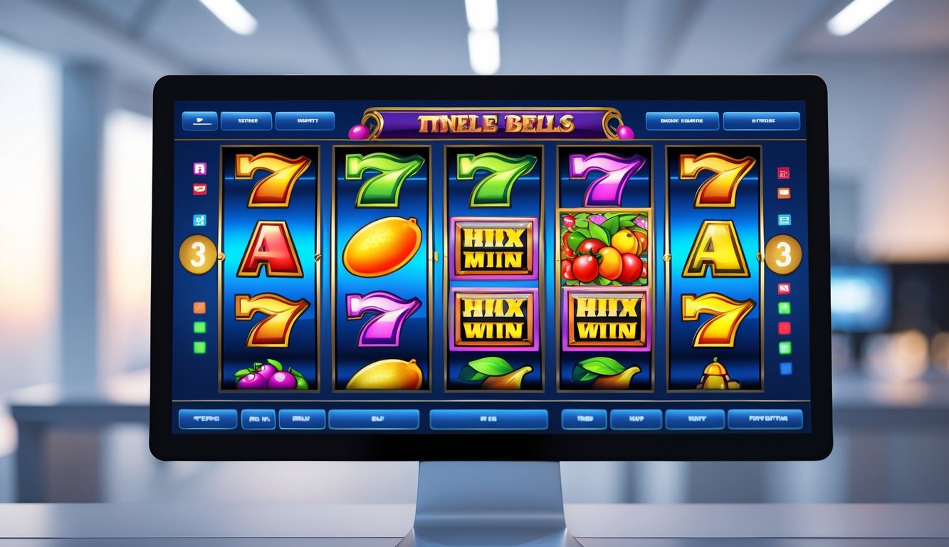Sebuah layar komputer menampilkan permainan mesin slot online dengan grafis warna-warni dan detail yang tajam.