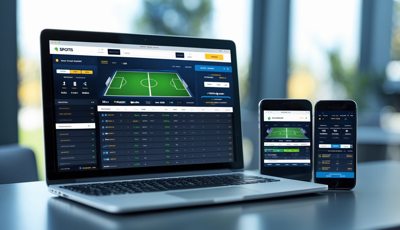 Beberapa perangkat digital menampilkan papan skor langsung pertandingan olahraga secara real-time.