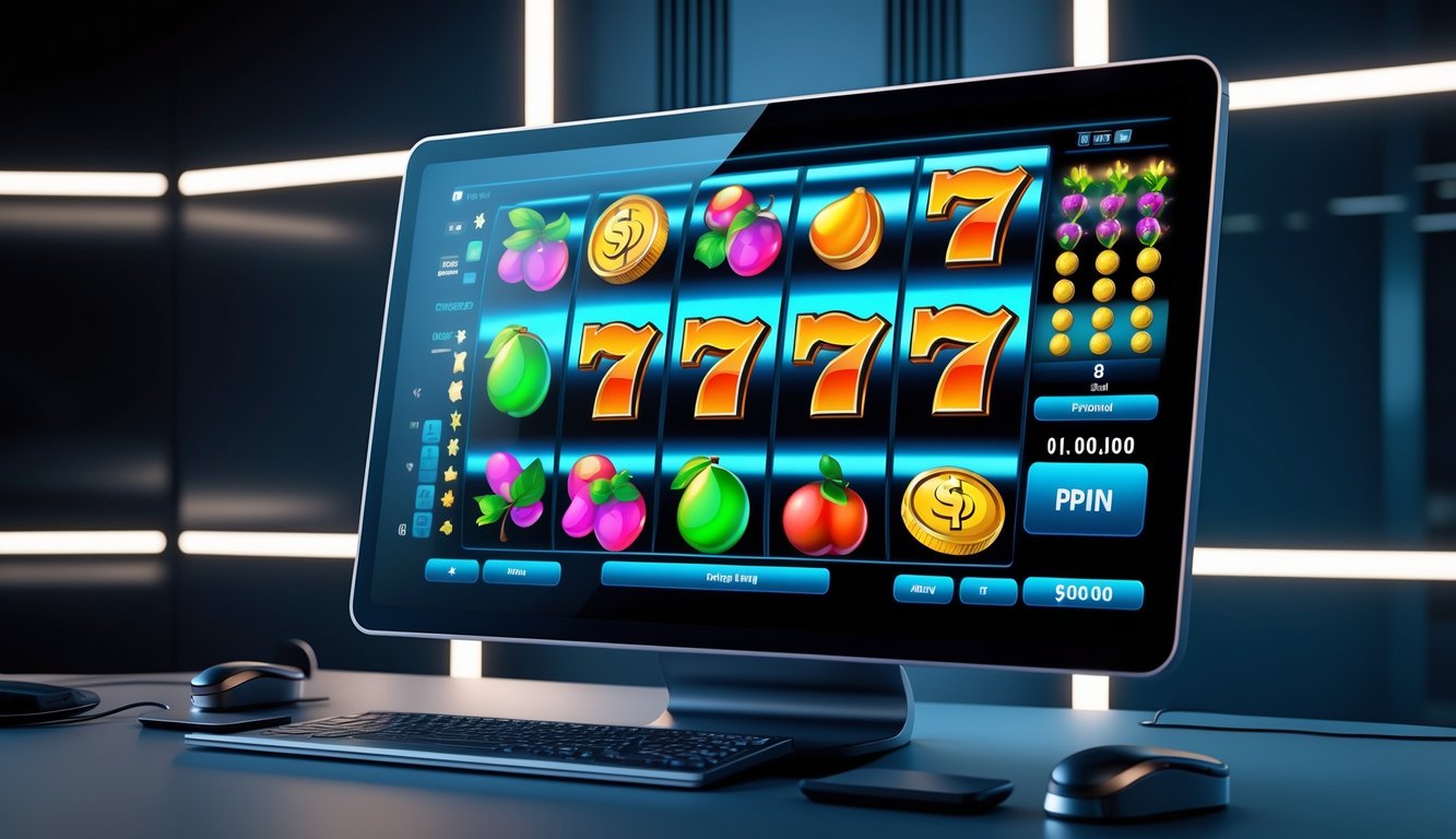 Tampilan layar komputer modern yang menampilkan mesin slot online dengan gulungan berputar mulus dan stabil.
