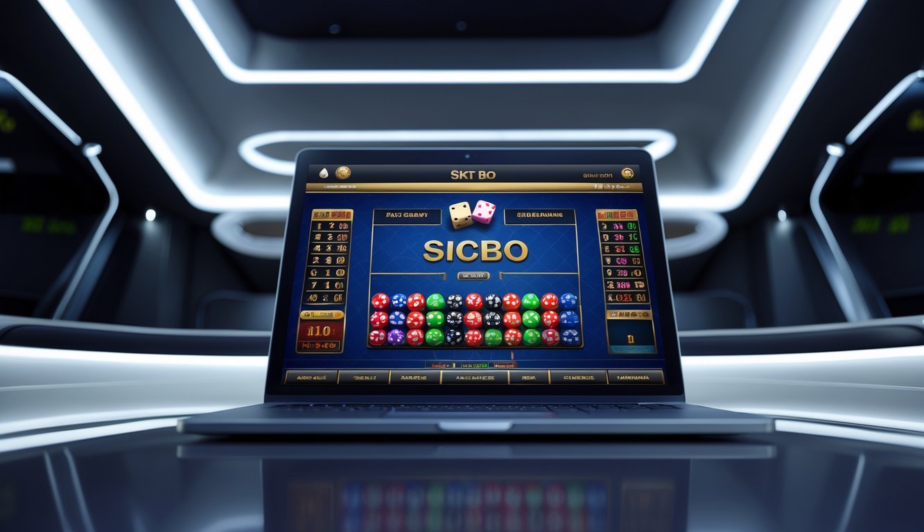 Tampilan permainan Sicbo online dengan dadu dan area taruhan yang jelas di layar komputer modern.
