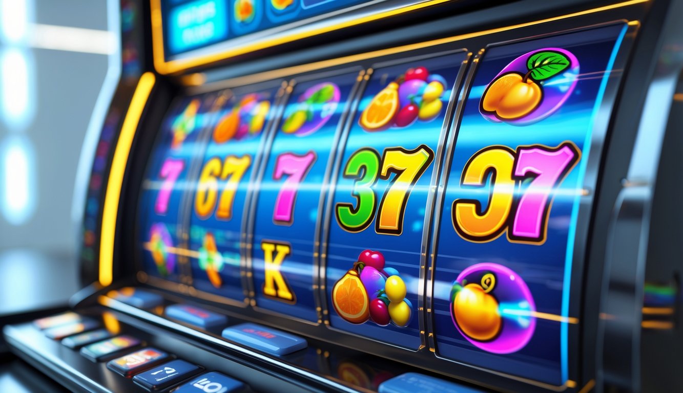 Tampilan mesin slot online dengan grafis warna-warni yang sangat jelas dan detail.