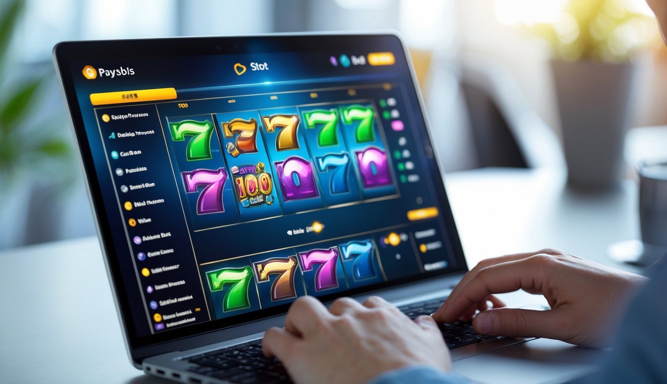 Seorang pengguna sedang menggunakan laptop dengan antarmuka permainan slot online yang mudah dinavigasi dan ringan.